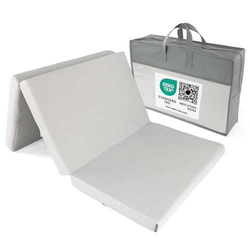 LaLoona Reisebettmatratze 60x120 cm/Höhe 5 cm – Matratze für Baby Reisebett mit abnehmbaren Bezug und Tasche, atmungsaktiv, waschbar, Oeko-TEX schadstoffgeprüft - Grau