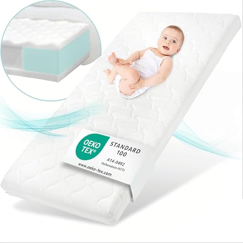Sun Garden Babymatratze, Kindermatratze 60x120 cm mit Trittkante, Oeko Tex 100 Zertifiziert, Baby Matratze für Babybett, Kinderbett oder Reisebett, Bezug bis 60°C Grad waschbar