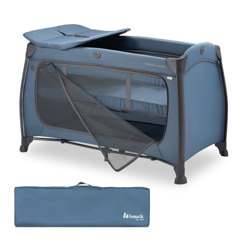 hauck Play N Relax Center, Dark Blue - Kinderreisebett mit Neugeboreneneinhang, Wickelauflage, Transporttasche, XL Schlupf - Klein Zusammenklappbar - Baby Reisebett Kleinkind ab Geburt bis 15 kg