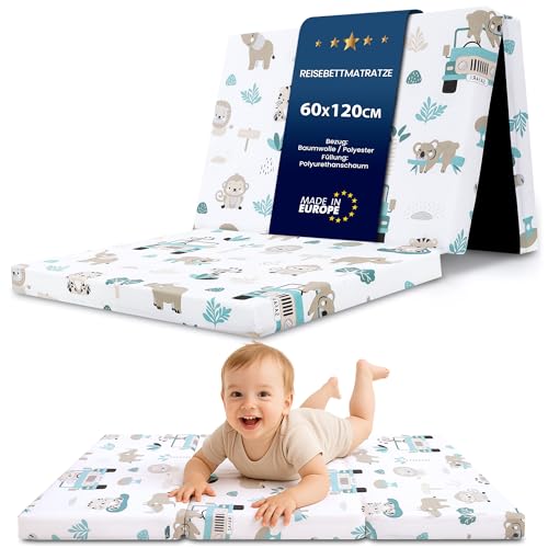 Klappmatratze Faltbare Reisebett Baby Matratze 60x120 cm - Faltmatratze für Kinder Gästematratze klappbar Babymatratze Bodenmatratze Schlafmatratze und Reisematratze Afrika